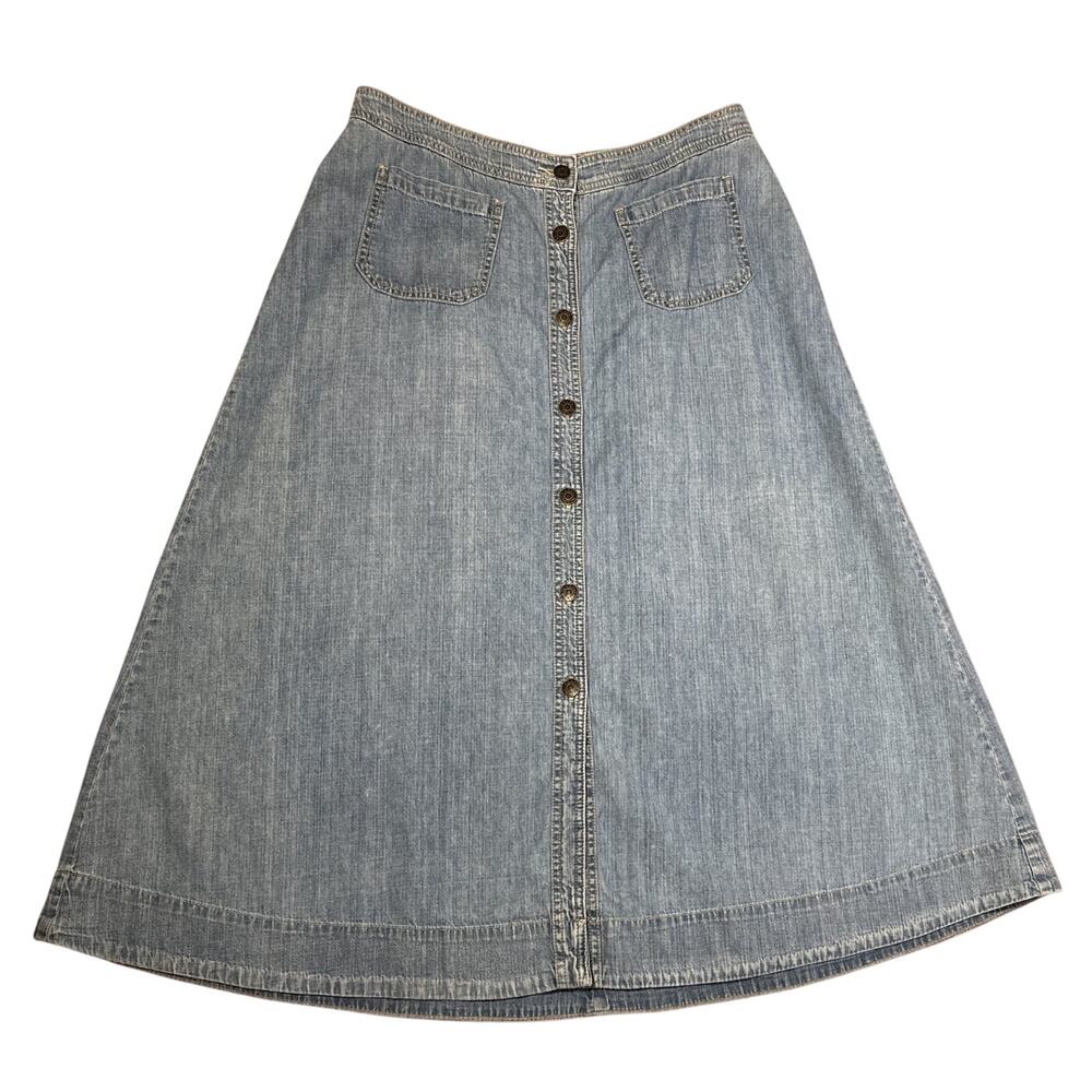 Chaps A Line Long Denim Jean Skirt 100% Cotton Pockets Size 10P Vintage